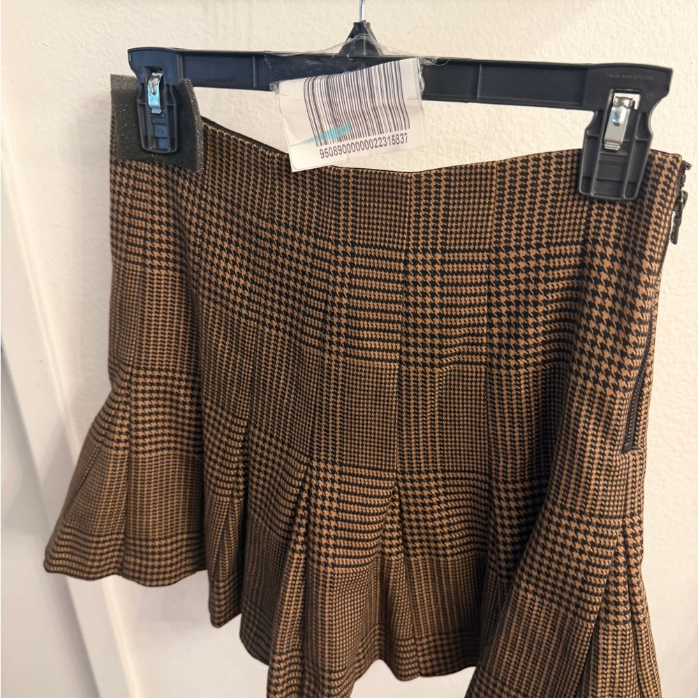 Alice + Olivia Brown Plaid Mini Skirt